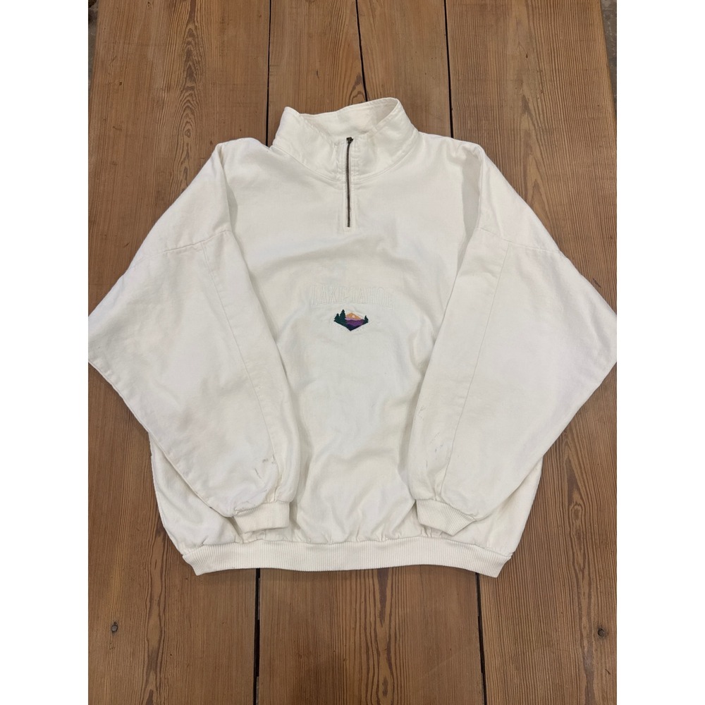 Vintage San Segal Lake Tahoe Quarter Zip Sweatshirt White Made‎ in USA Mens XL - Picture 2 of 8
